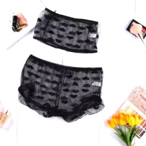 Black Heart Shape Mesh Sheer Lingerie Set
